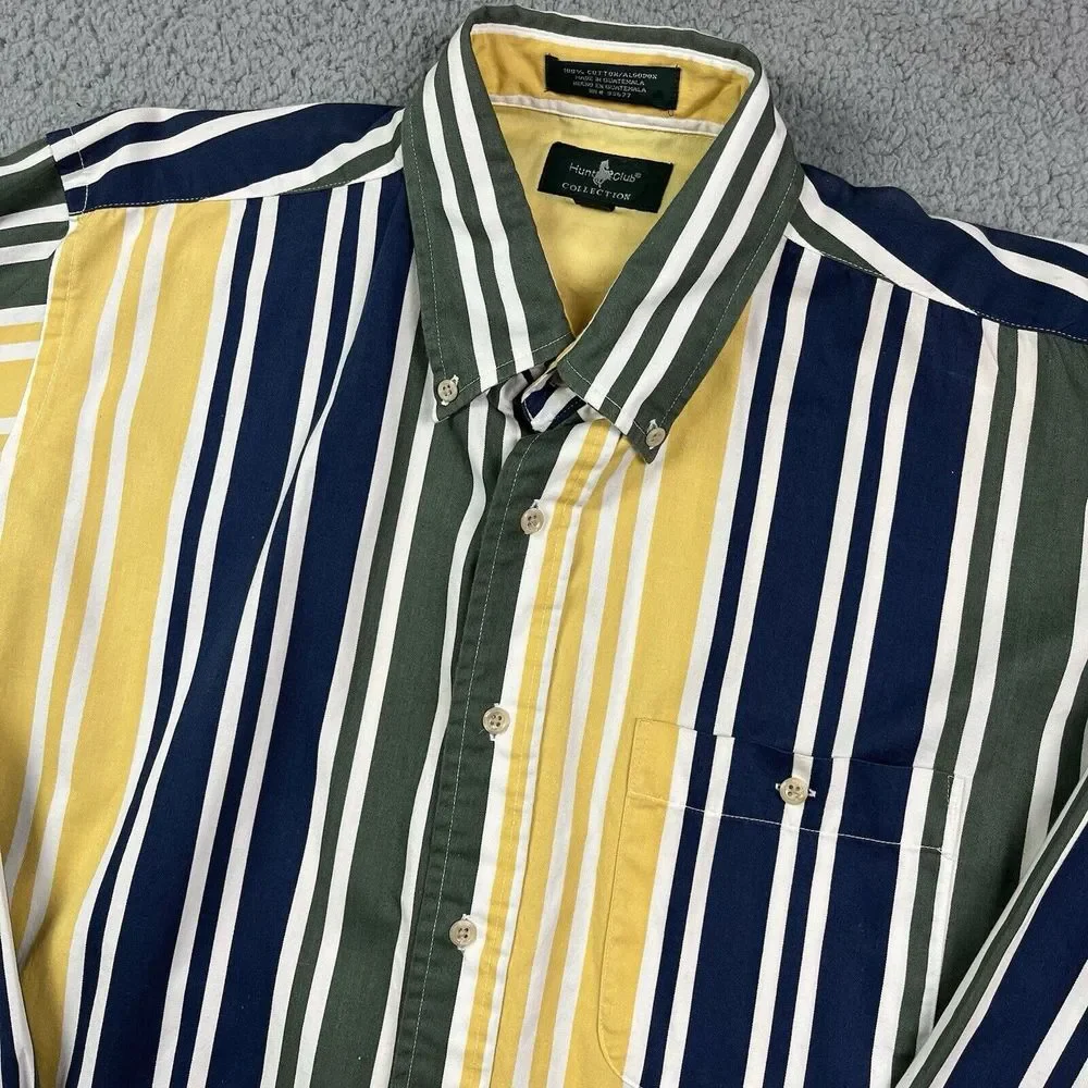 Vintage Hunt Club Men's Shirt Size Large Vertical Striped‎ 90s Bright Multicolor